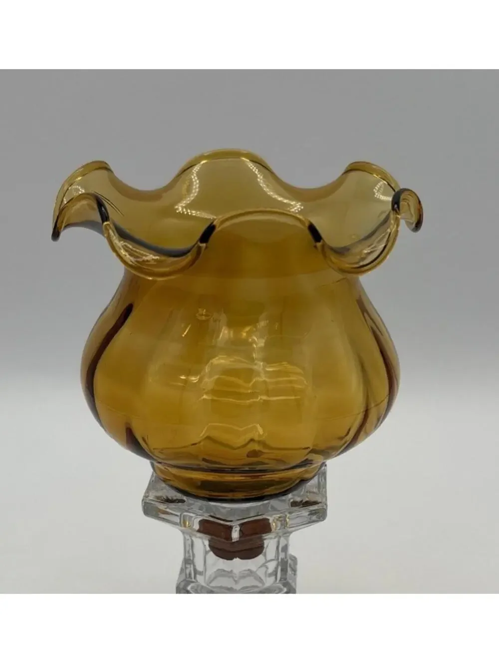 Vintage Amber Glass Short Peg Votive Candle  Sconce Ruffle Rim 4.25